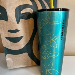 Starbucks Spring 2022 Shimmer Teal Blue &
Yellow Flowers Stainless Steel NWT